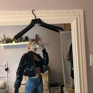 Black vinyl cropped jacket